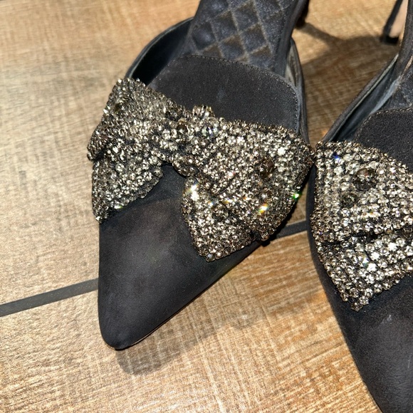 Tory Burch Black Crystal Bow Pointed-Toe Women's Heels Sz 7 1/2 - Picture 4 of 16